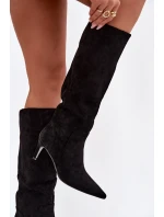 Ženské Kozačky Na Podpatku Vyhřívané S Eko Semišem Černé Arelisse