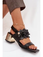 Kožené sandály na podpatku D&A CR61-3062 Černé