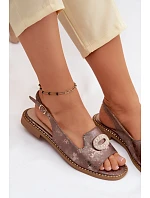 Dámské sandály Ploché s Ozdobou S.Barski KV61-6040 Hnědé