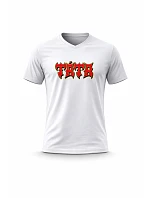 Pánské bavlněné tričko s potiskem - TÁTA (ROCK) - bílé