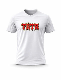 Pánské bavlněné tričko s potiskem - TÁTA (ROCK) - bílé