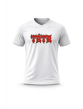 Pánské bavlněné tričko s potiskem - TÁTA (ROCK) - bílé