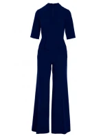 Dámský elegantní overal se zavazováním za krkem S243 tmavě modrý - Stylove