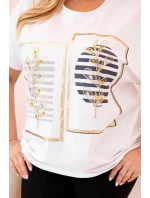 Dámská bavlněná halenka Plus Size s kamínky bílá + tmavě modrá Dámská bavlněná halenka Plus Size s kamínky bílá + tmavě modrá