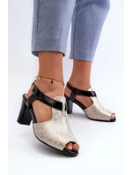 Dámské sandály na vysokém podpatku vyrobené z eko kůže, zlaté a černé Queenmarie Dámské sandály na vysokém podpatku vyrobené z eko kůže, zlaté a černé Queenmarie