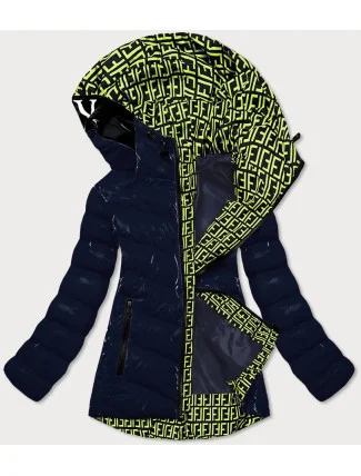 Tmavě modrá lesklá dámská bunda s ozdobnou podšívkou (xw810x) Tmavě modrá lesklá dámská bunda s ozdobnou podšívkou (xw810x)