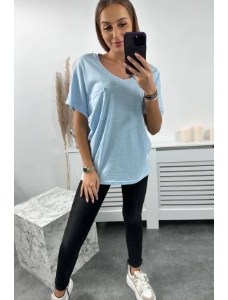 Bavlněná halenka s kapsami modrá Bavlněná halenka s kapsami modrá