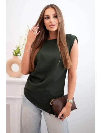 Elegantní dámská halenka s volánky a asymetrickým střihem khaki