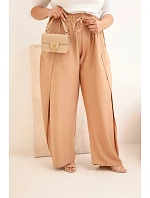 Dámské bavlněné kalhoty Plus Size s gumou v pase camelové