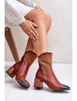 Zateplené dámské botky na podpatku hnědé Relabina Zateplené dámské botky na podpatku hnědé Relabina
