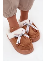 Dámské pantofle s kožešinou a mašlí hnědé Fenella