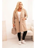 Dámský kabát Plus Size z umělé ovčí vlny s kapsami tmavě béžový