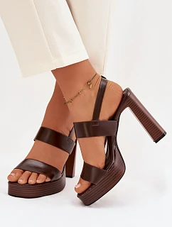 Dámské sandály na podpatku a platformě Ekologická kůže Čokoládové Hanelia