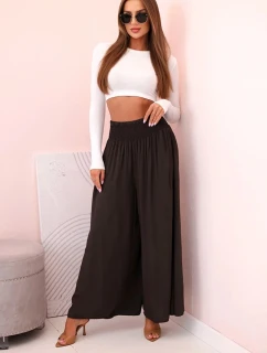 Dámské viskózové kalhoty s elastickým pasem hnědý