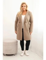 Dámský elegantní kabát Plus Size s límcem a velkými kapsami fango