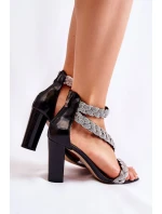Kožené sandály na vysokém podpatku s kubickými zirkony Lewski Shoes 3239 černe
