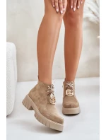 Semišové Boty Se Zlatou Dekorací Béžové Zazoo 2952