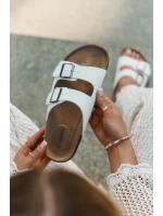 Dámské Pantofle Na Korek Platformě S Přezkami Bílé Redore