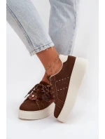 Dámské tenisky na platformě s ozdobnými pompony čokoládové Corinna