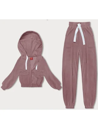 Růžový žebrovaný teplákový komplet (AMG-335A)