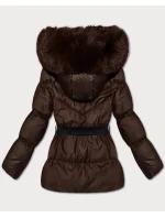 Hnědá zimní bunda s kapucí a s opaskem J Style (5M3322-158)