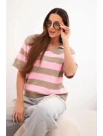 Svetr dámský pruhovaný s límečkem a krátkým rukávem fango