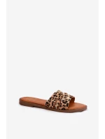 Dámské Pantofle Na Plochém Podpatku S Výřezy Panterka Hnědé Teterre