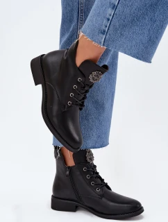 Nízké Dámské Boty Na Plochém Podpatku S Ozdobným Detalem Zateplené Černé Cylira