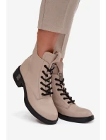 Kožené dámské boty na nízkém podpatku Vinceza 66818 Béžové