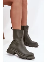 Dámské kotníkové boty na platformě ML245 Khaki tmavě zelená - Diamantique