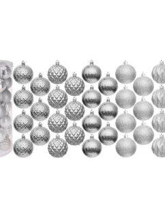 DEKORATIVNÍ PLASTOVÁ CETKA 6CM SADA 35 KS STŘÍBRNÁ