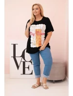 Dámská bavlněná halenka Plus Size s potiskem „Day Dream“ černá + oranžová