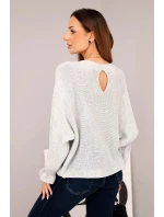 Svetr dámský z mohairu s nařasenými rukávy a výstřihem na zádech světlá šedá