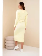 Dámská bavlněná šaty s dlouhým rukávem a výstřihem na knoflíky žlutá