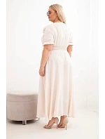 Dámské šaty Plus Size s výstřihem do V a řaseným pasem světle béžová