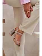 Kožené elegantní sandály na podpatku tmavě béžové Laura Messi 2136