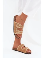 Háčkované dámské pantofle se zlatými sponami Camel Fenira Háčkované dámské pantofle se zlatými sponami Camel Fenira