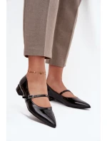 Lakované baleríny na jemném podpatku s páskem Černé Isvella