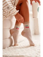 Dámské Ponožky Pruhy s Třešněmi Bavlněné Béžové Dámské Ponožky Pruhy s Třešněmi Bavlněné Béžové