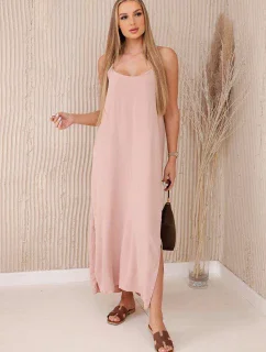 Dlouhé šaty bez ramínek pudrově růžová