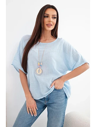 Dámská bavlněná oversize halenka s krátkým rukávem modrá