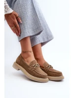 Dámské semišové mokasíny na ploché podrážce s ozdobou D&A TW101 hnědé