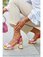 Dámské sandály na podpatku ve květech D&A CR980 růžové Dámské sandály na podpatku ve květech D&A CR980 růžové