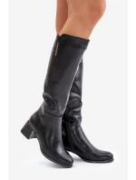 Kozačky Na Podpatku Z Eko Kůže Před Koleno Černé Izanae