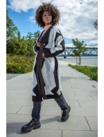 Dámský dlouhý Cardigan F1498 Černá s bílou mix - Fobya Dámský dlouhý Cardigan F1498 Černá s bílou mix - Fobya