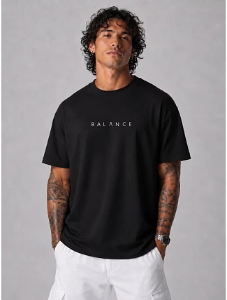Pánské bavlněné tričko oversize s potiskem černé FashionStreet NX4016R