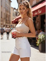Dámské šortky s vysokým pasem a páskem, bílé, FashionStreet SY0587 Dámské šortky s vysokým pasem a páskem, bílé, FashionStreet SY0587