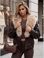 Dámská zimní kožená bunda s kožešinou, hnědá, FashionStreet TY6028 Dámská zimní kožená bunda s kožešinou, hnědá, FashionStreet TY6028