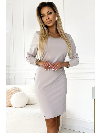 209-11 Šaty s dlouhým rukávem a širokým páskem na zavázání - BEACH