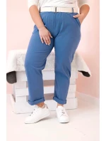 Dámské bavlněné kalhoty Plus Size s páskem džínovina